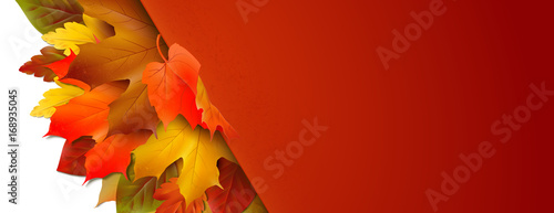 Banner mit bunten Herbstblättern, diagonal
