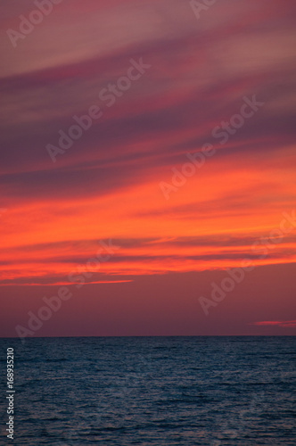 Orange Sunset on the sea horizon  skyline