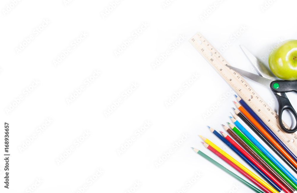 School supplies on white background. School supplies on white background.