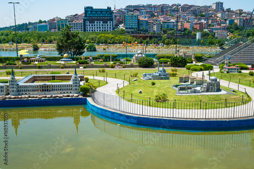 ISTANBUL, TURKEY - 12 JULY, 2017: Miniaturk is a miniature park in Istanbul, Turkey. The park contains 122 models. Panoramic view of Miniaturk photo