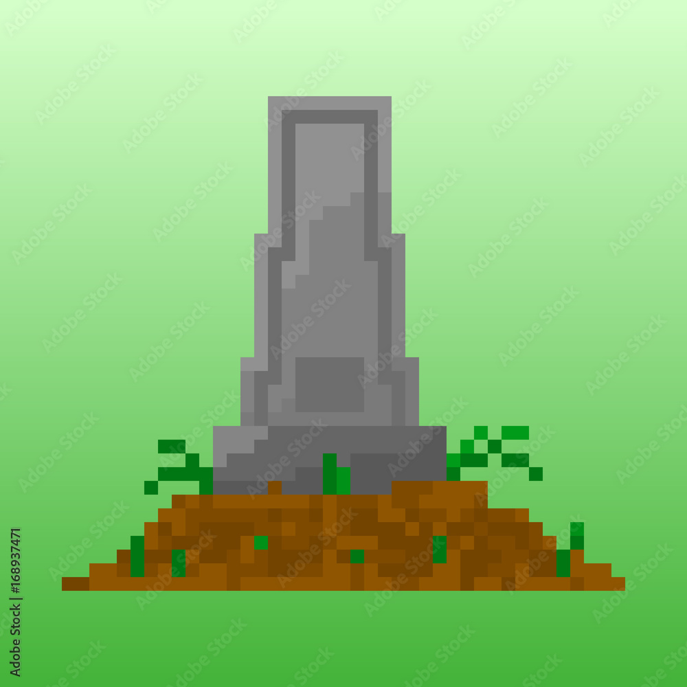 Pixel tombstone for games and applications. Scenery for Halloween.