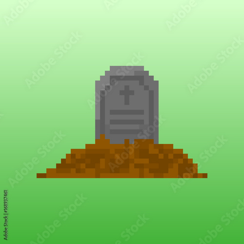 Pixel tombstone for games and applications. Scenery for Halloween.