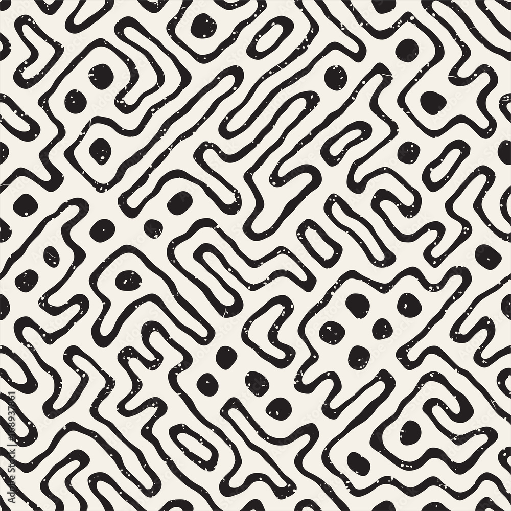 Seamless pattern with maze lines. Monochrome abstract background. Vector hand drawn labyrinth.