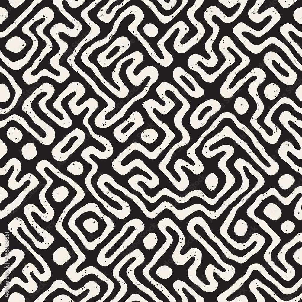 Fototapeta premium Seamless pattern with maze lines. Monochrome abstract background. Vector hand drawn labyrinth.