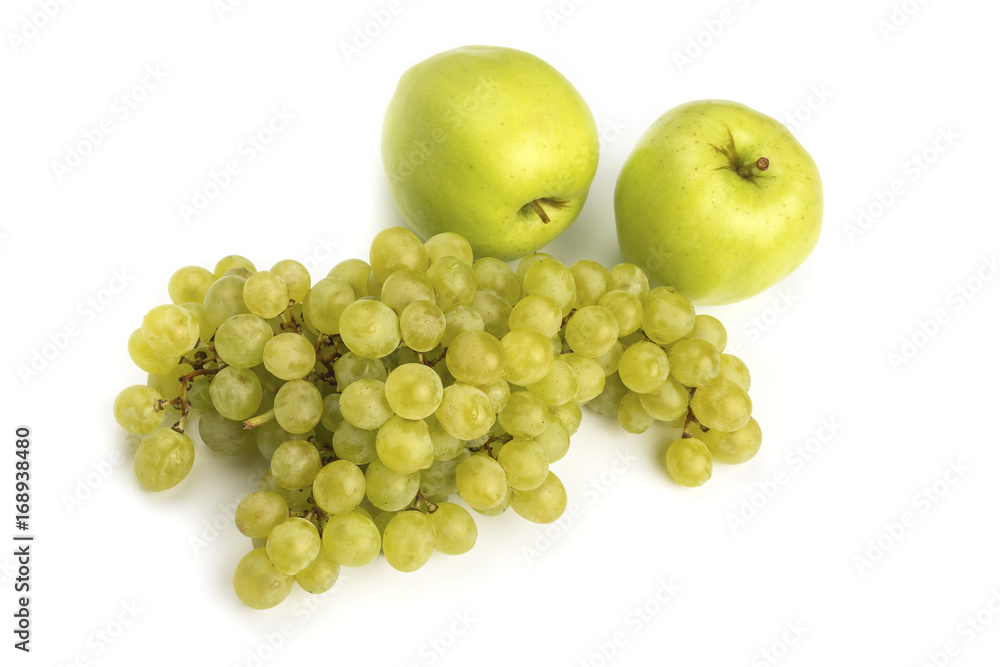 Various, assorted fruits (grape, apple) isolated on the white background with soft shadow Various, assorted fruits (grape, apple) isolated on the white background with soft shadow
