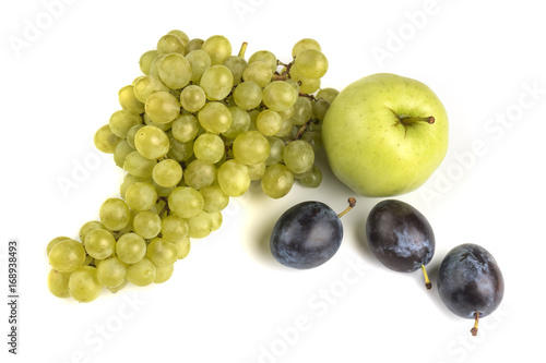 Various, assorted fruits isolated on the white background with soft shadow