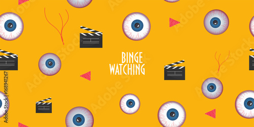 Seamless pattern to promote Binge Watching or marathon viewing. Watching multiple episodes of tv show, movies or series in rapid succession, by means of digital streaming or on demand or subscription.