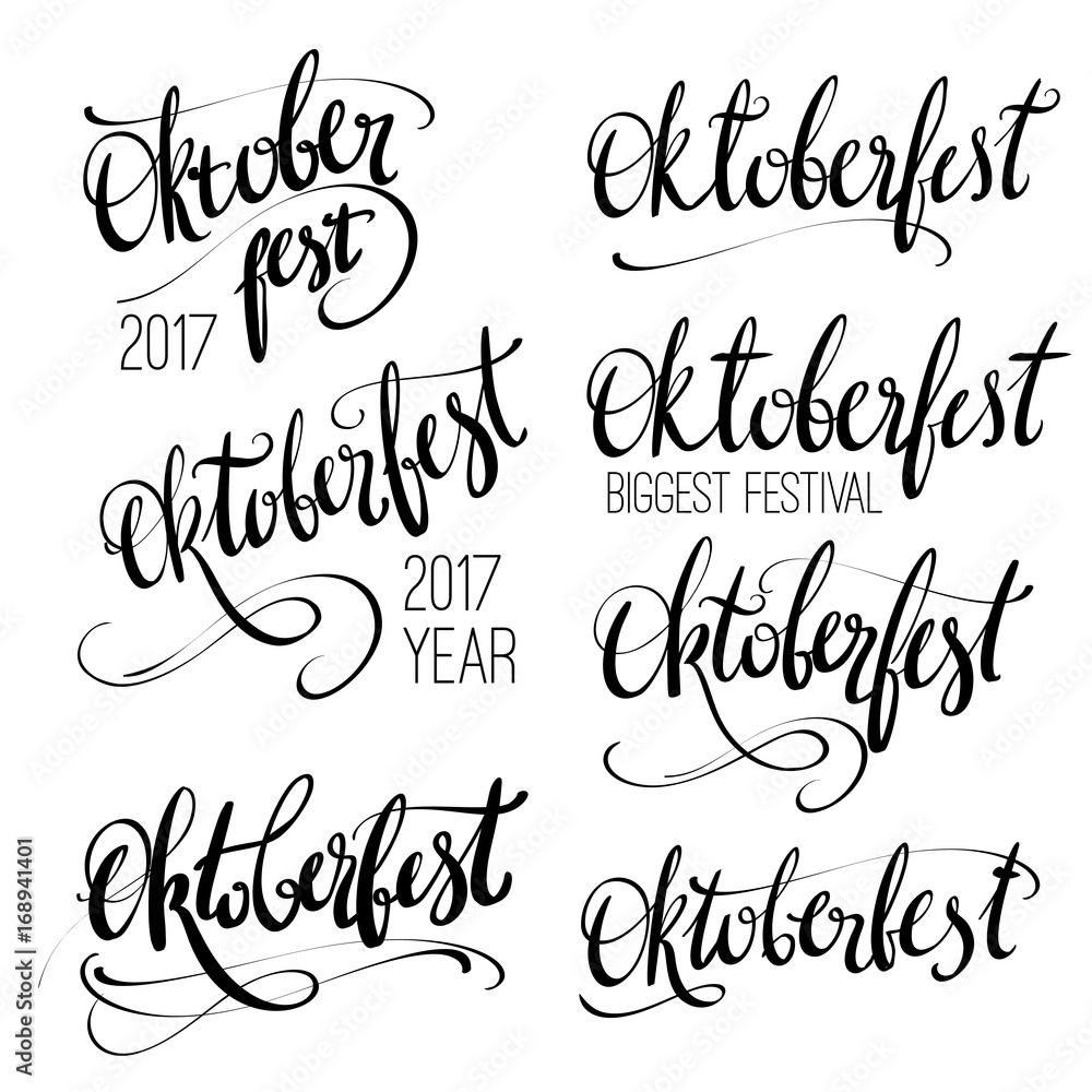 Oktoberfest vector hand lettering, brush pen calligraphy inscription for banners and logo design. Black and white isolated word Oktoberfest 2017