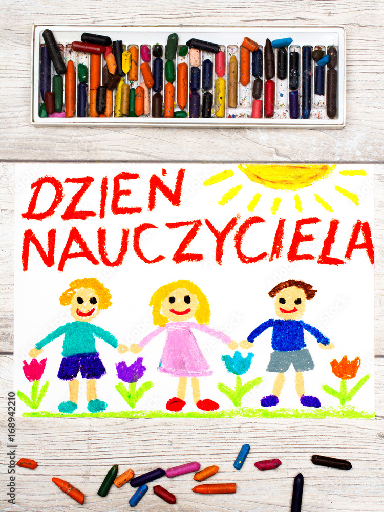 Kolorowy rysunek wykonany z okazji Dnia Nauczyciela - obrazy, fototapety, plakaty 