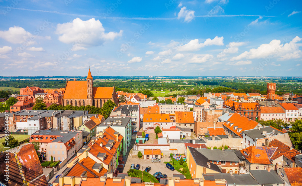 Naklejka premium Aerial view. Old town in Chelmno, Poland