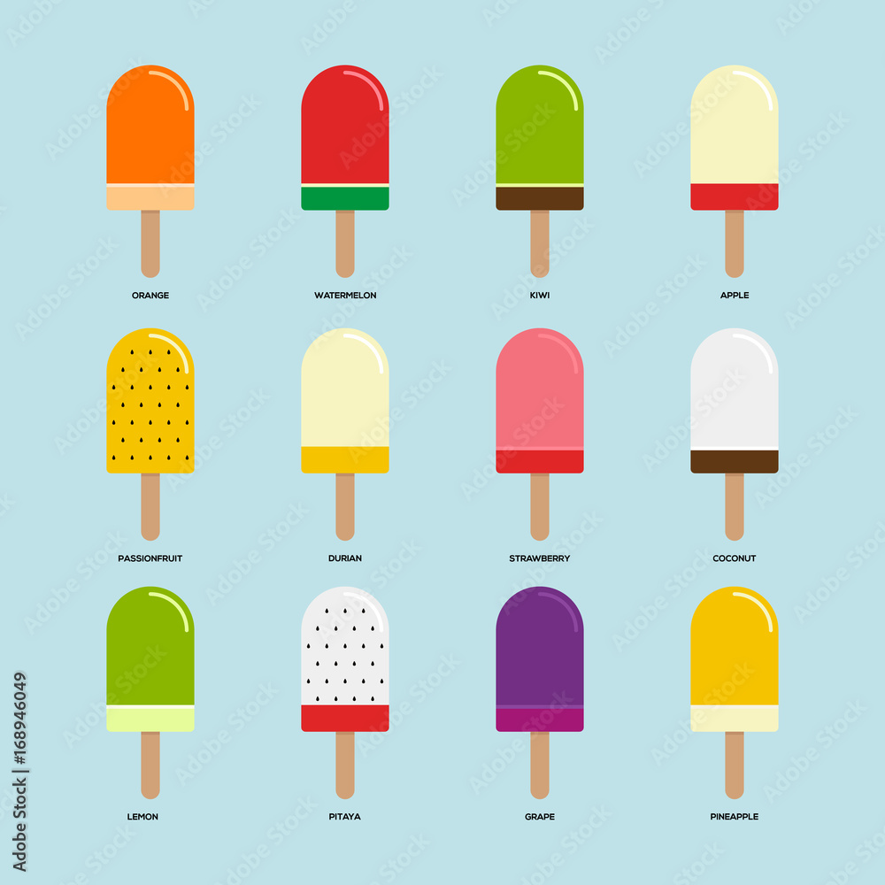 Set of fruit flavor ice cream icons flat design Set of fruit flavor ice cream icons flat design