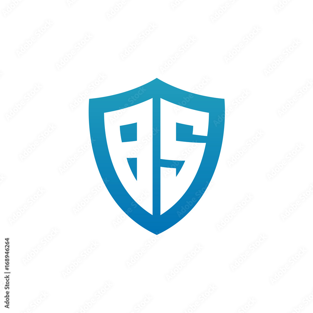 Initial letter BS, shield logo, modern blue color Initial letter BS, shield logo, modern blue color