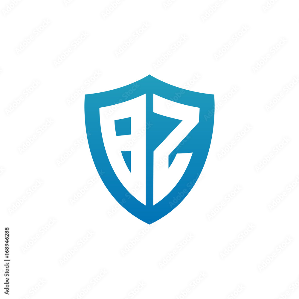 Initial letter BZ, shield logo, modern blue color Initial letter BZ, shield logo, modern blue color