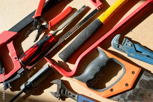 Dirty set of hand tools for house repairs