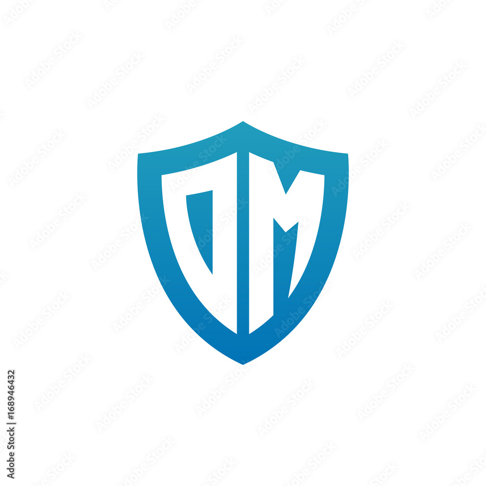 Initial letter DM, shield logo, modern blue color Initial letter DM, shield logo, modern blue color