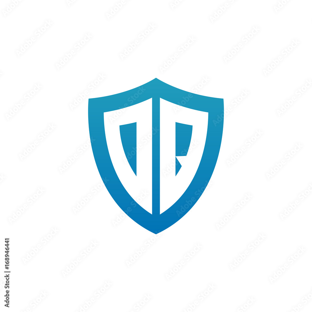 Initial letter DQ, shield logo, modern blue color Initial letter DQ, shield logo, modern blue color