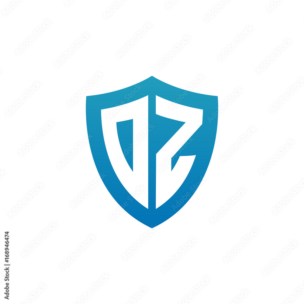 Initial letter DZ, shield logo, modern blue color Initial letter DZ, shield logo, modern blue color