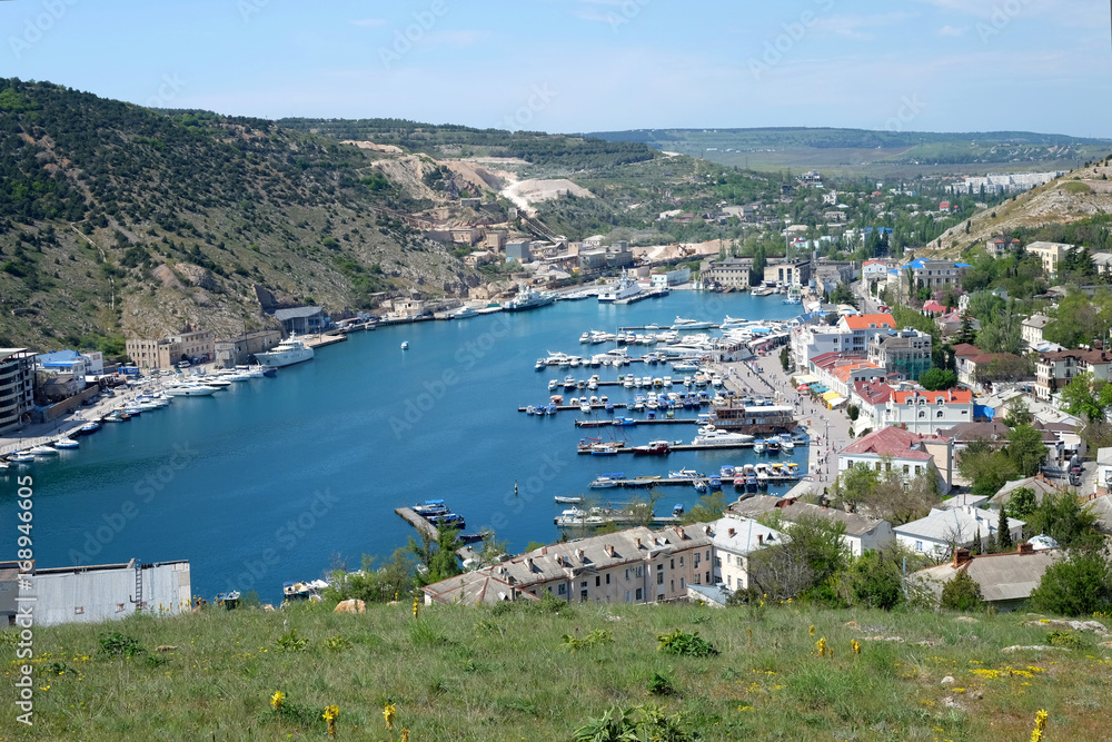 Hidden sea bay of Balaclava town in Crimea