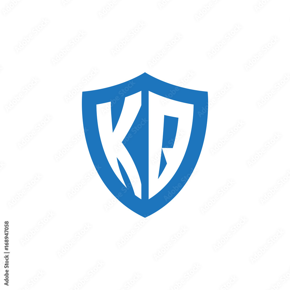 Initial letter KQ, shield logo, modern blue color Initial letter KQ, shield logo, modern blue color