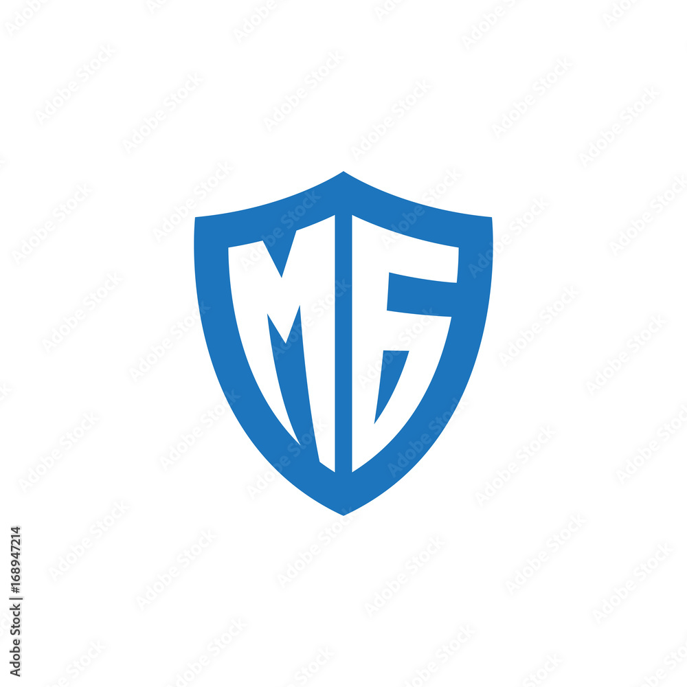 Initial letter MG, shield logo, modern blue color Initial letter MG, shield logo, modern blue color