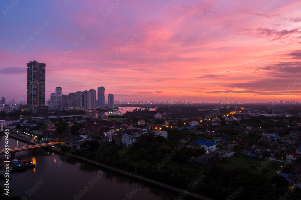 colorful cityscape sunrise time of Thailand