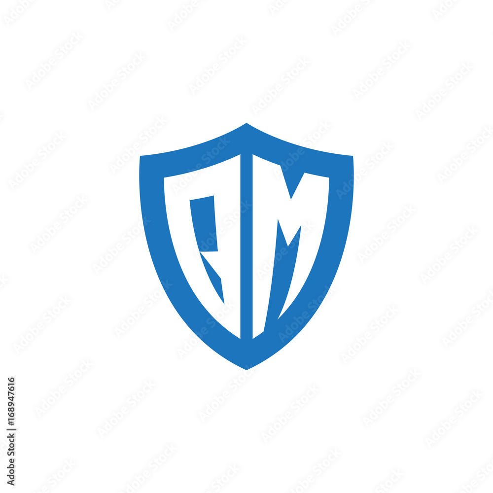 Initial letter QM, shield logo, modern blue color Initial letter QM, shield logo, modern blue color
