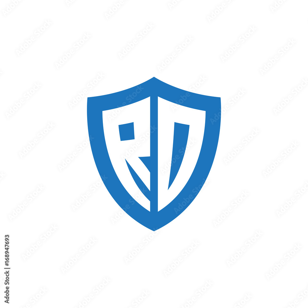 Initial letter RD, RO, shield logo, modern blue color Initial letter RD, RO, shield logo, modern blue color