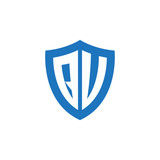 Initial letter QV, QU, shield logo, modern blue color
