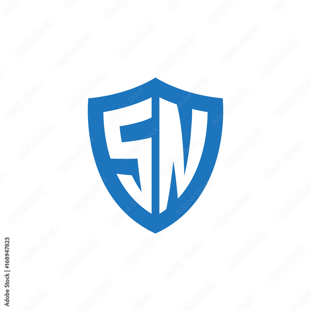 Initial letter SN, shield logo, modern blue color Initial letter SN, shield logo, modern blue color