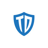 Initial letter TD, TO, shield logo, modern blue color