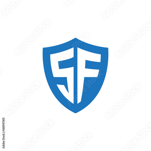 Initial letter SF, shield logo, modern blue color