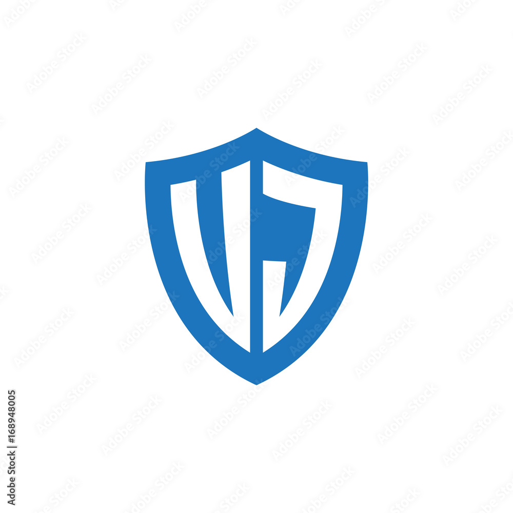 Initial letter UJ, VJ, shield logo, modern blue color Initial letter UJ, VJ, shield logo, modern blue color