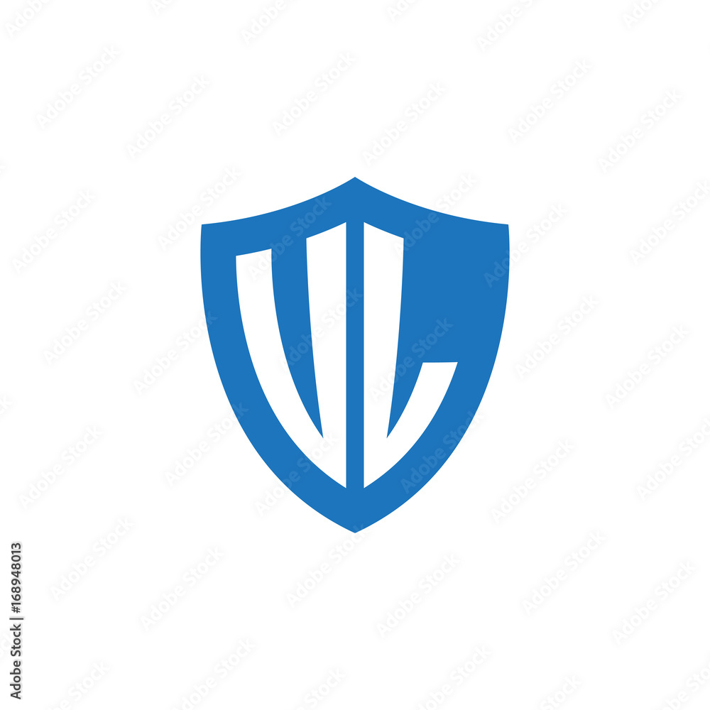 Initial letter UL, VL, shield logo, modern blue color Initial letter UL, VL, shield logo, modern blue color