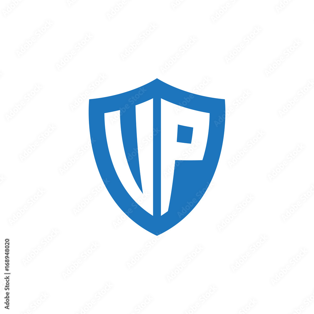 Initial letter UP, VP, shield logo, modern blue color Initial letter UP, VP, shield logo, modern blue color