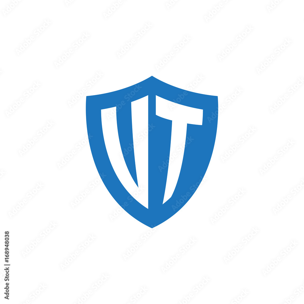 Initial letter UT, VT, shield logo, modern blue color Initial letter UT, VT, shield logo, modern blue color