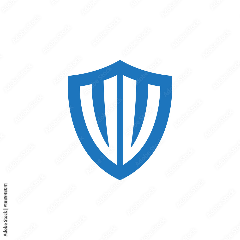 Initial letter VV, UU, shield logo, modern blue color Initial letter VV, UU, shield logo, modern blue color