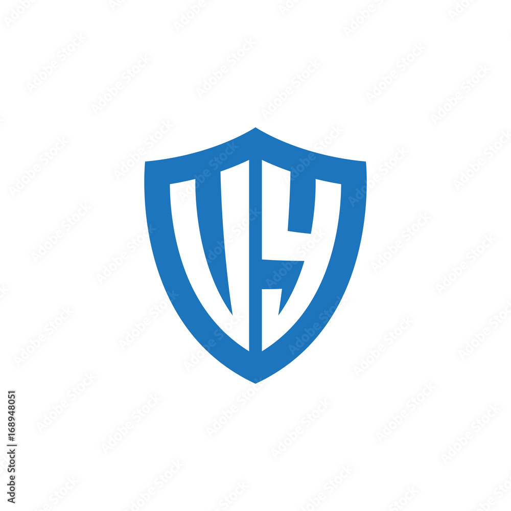 Initial letter UY, VY, shield logo, modern blue color Initial letter UY, VY, shield logo, modern blue color