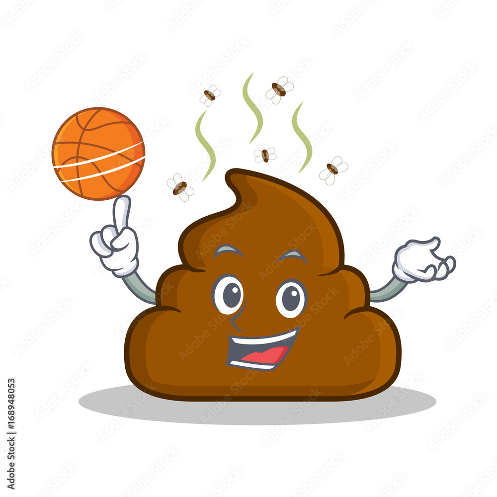 Playing basketball Poop emoticon character cartoon Stock Vector | Adobe ...