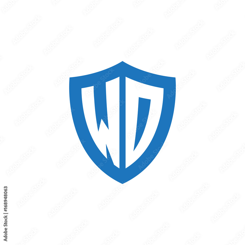 Initial letter WD, WO, shield logo, modern blue color Initial letter WD, WO, shield logo, modern blue color