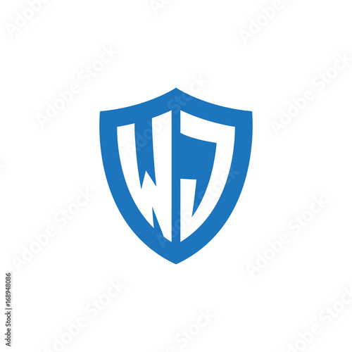 Initial letter WJ, shield logo, modern blue color