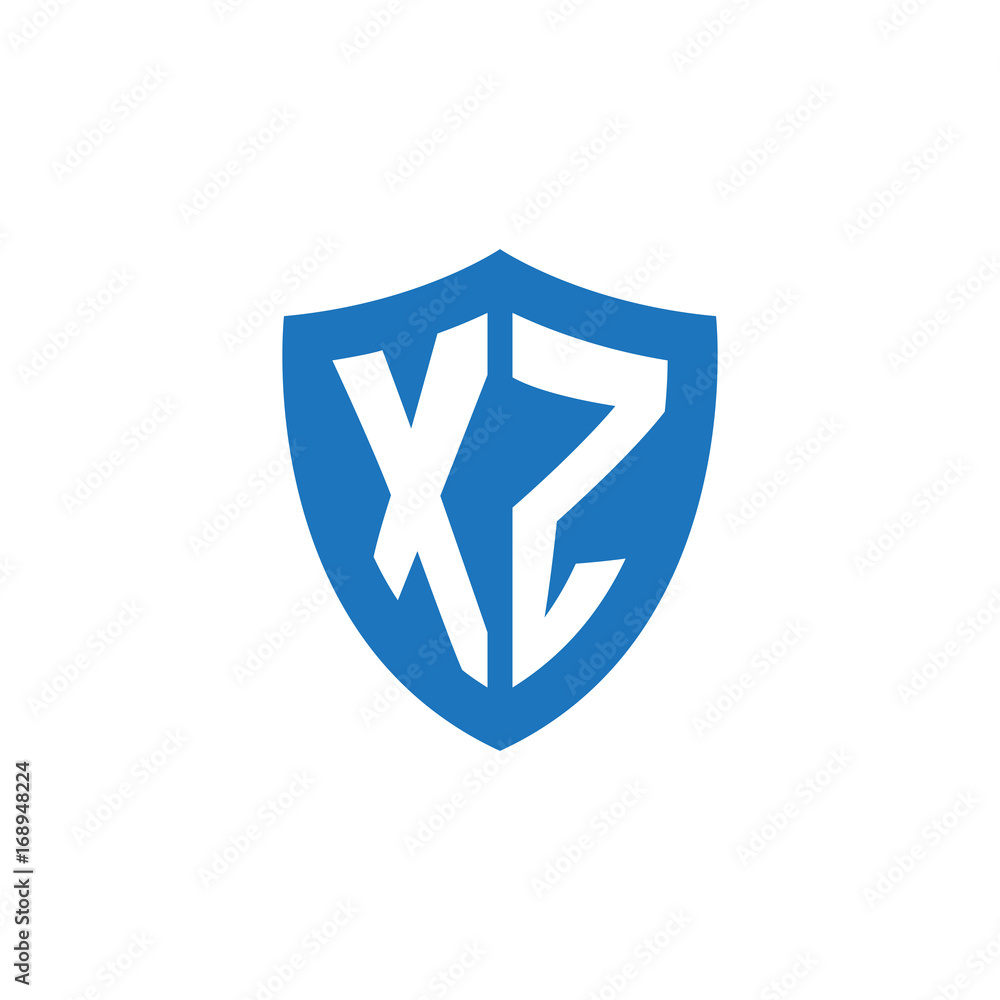 Initial letter XZ, shield logo, modern blue color Initial letter XZ, shield logo, modern blue color