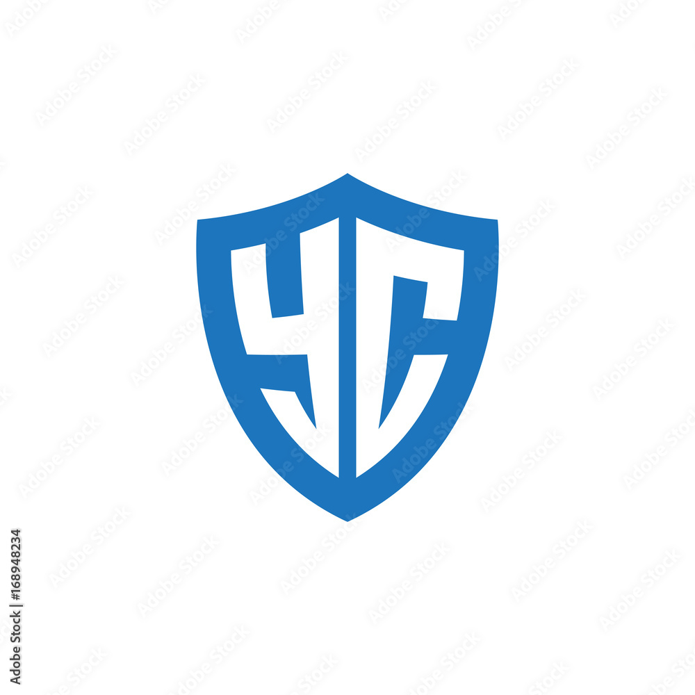 Initial letter YC, shield logo, modern blue color Initial letter YC, shield logo, modern blue color