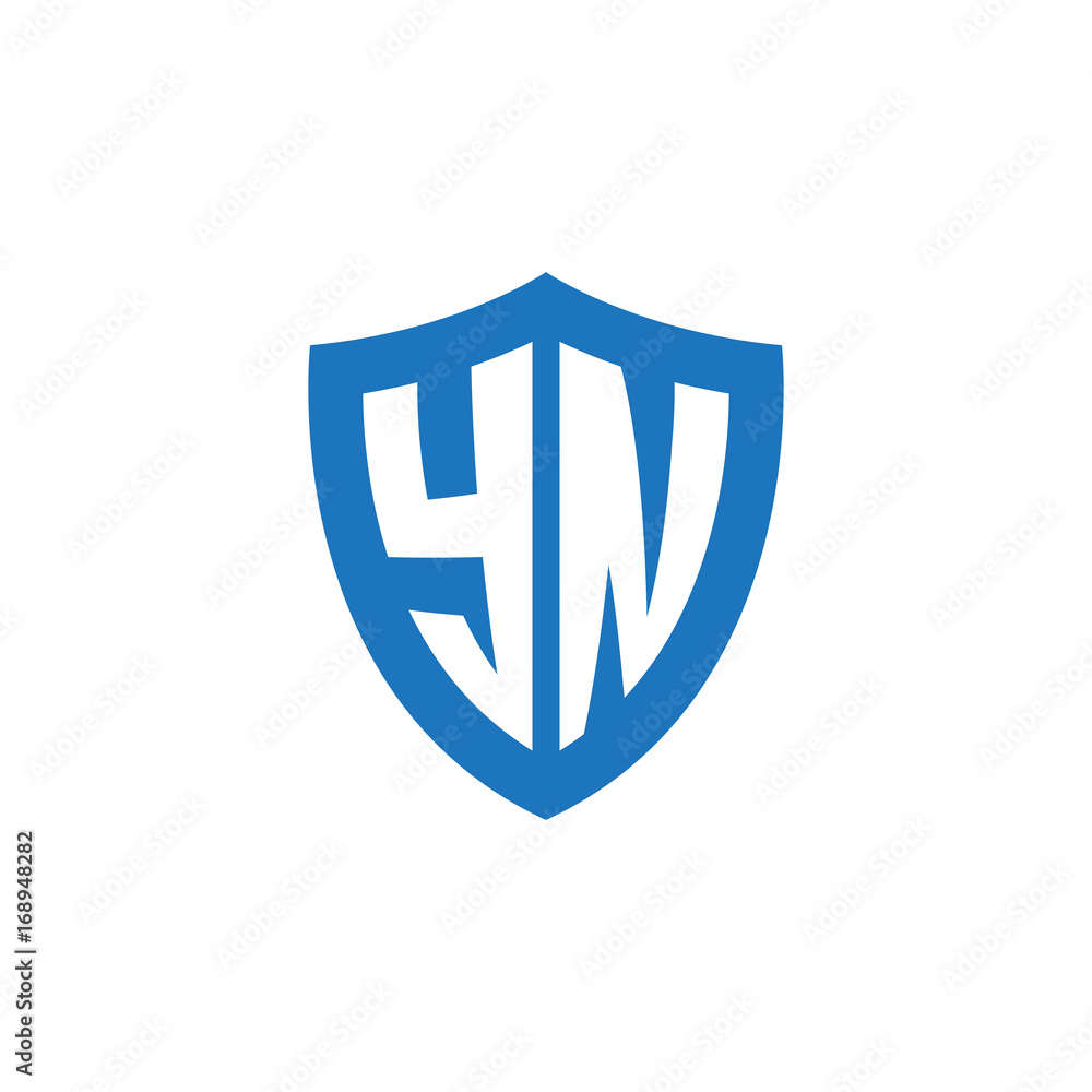 Initial letter YN, shield logo, modern blue color Initial letter YN, shield logo, modern blue color