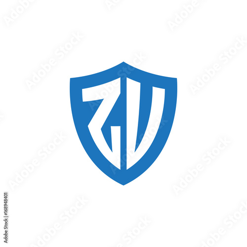 Free Download Initial letter ZU, ZV, shield logo, modern blue color - GFXLoad
