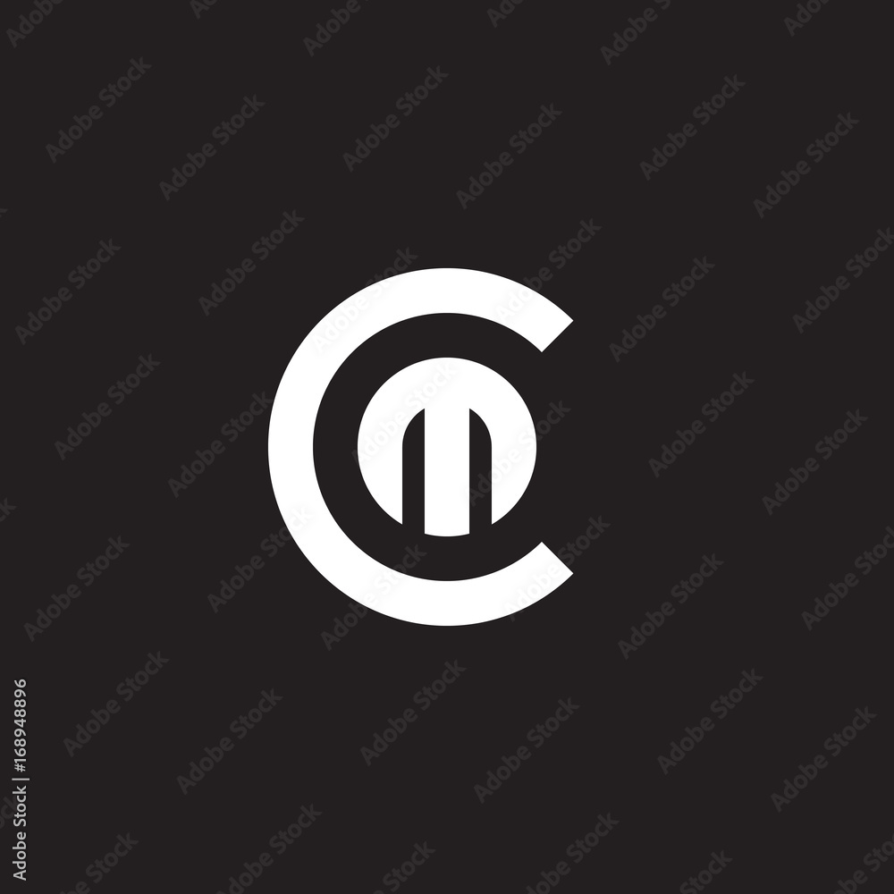 Initial lowercase letter logo cm, mc, m inside c, monogram rounded shape, white color on black background Initial lowercase letter logo cm, mc, m inside c, monogram rounded shape, white color on black background