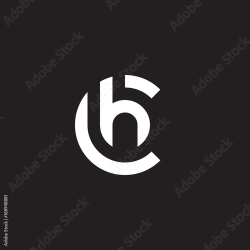 Initial lowercase letter logo ch, hc, h inside c, monogram rounded shape, white color on black background