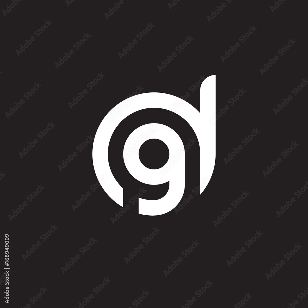 Initial lowercase letter logo dg, gd, g inside d, monogram rounded shape, white color on black background Initial lowercase letter logo dg, gd, g inside d, monogram rounded shape, white color on black background