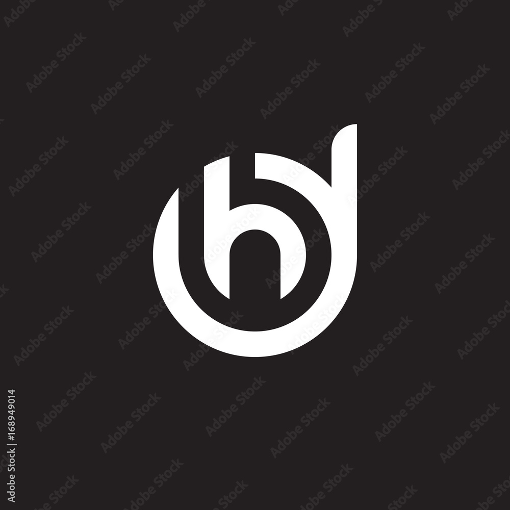 Initial lowercase letter logo dh, hd, h inside d, monogram rounded shape, white color on black background Initial lowercase letter logo dh, hd, h inside d, monogram rounded shape, white color on black background