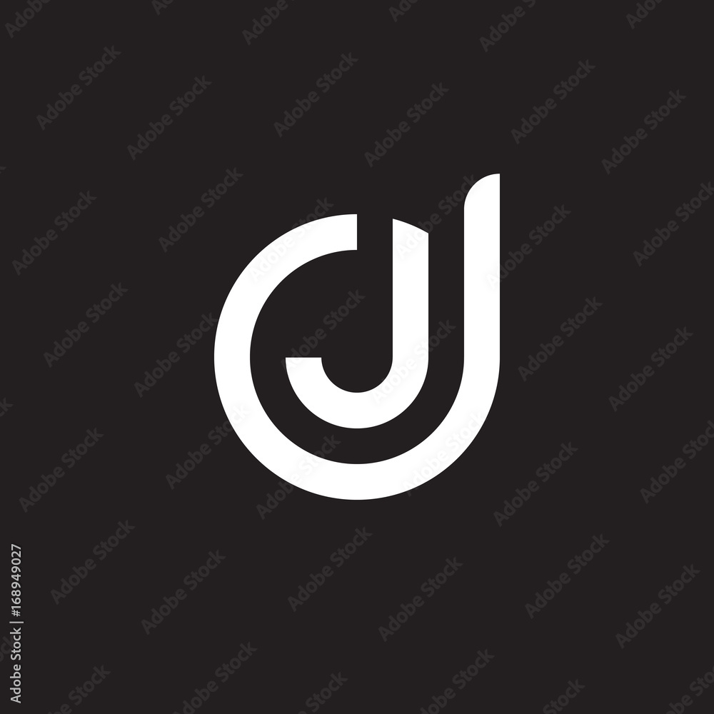 Initial lowercase letter logo dj, jd, j inside d, monogram rounded shape, white color on black background Initial lowercase letter logo dj, jd, j inside d, monogram rounded shape, white color on black background