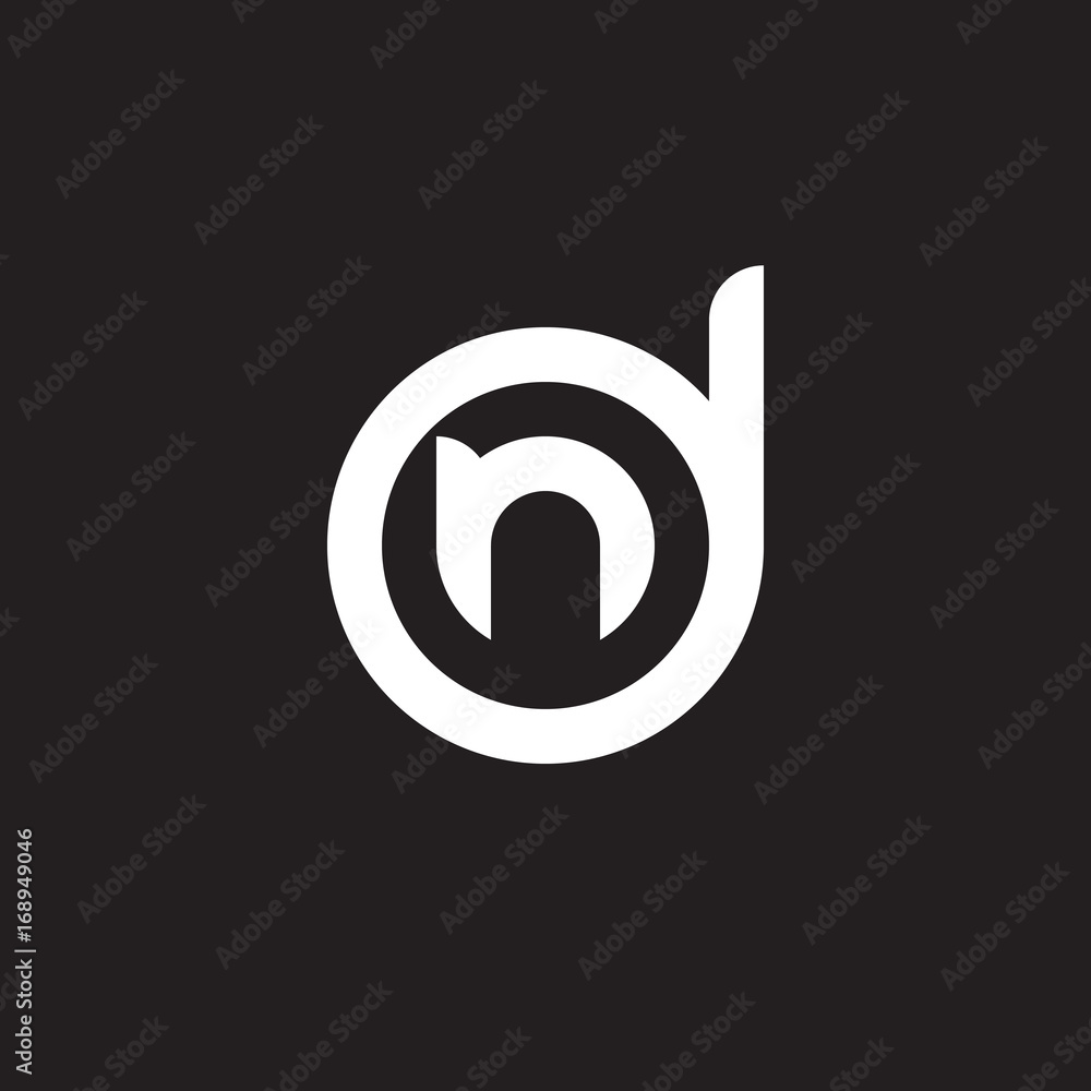 Initial lowercase letter logo dn, nd, n inside d, monogram rounded shape, white color on black background Initial lowercase letter logo dn, nd, n inside d, monogram rounded shape, white color on black background